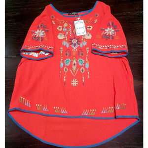 NEW with Tags E-Retro RED Peasant Blouse With Flower Embroidery XXL Chest 22"